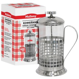 MALLONY Чайник/кофейник (кофе-пресс) CELLULA, 600 мл, из жаропр стекла, в корпусе из нерж стали, B511-600ML, 950138-SK