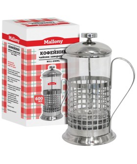 MALLONY Чайник/кофейник (кофе-пресс) CELLULA, 600 мл, из жаропр стекла, в корпусе из нерж стали, B511-600ML, 950138-SK