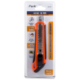 Park Нож технический 18CUT27 лезвие 18мм, метал.напр., 2-х комп.ручка, 3-х стор. заточка, сталь SK5. 355027-SK