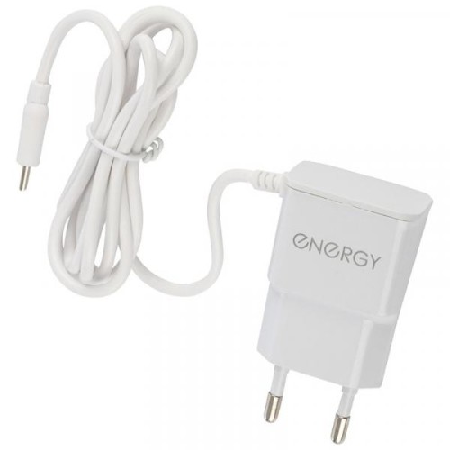 Сетевое зарядное устройство ENERGY ET-13 с кабелем micro-USB, 1А, цвет - белый 100296
