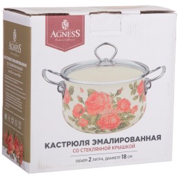 Lefard Кастрюля Agness Эмалированная Со Стекл. Крышкой Серия корейская Роза 2.0 Л, 18*11 См 915-136