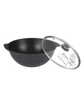 KUKMARA Казан для плова 3,5л c антипригарным покрытием (темный мрамор), со стеклянной крышкой кмт37а