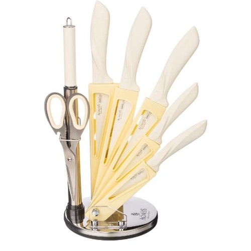 Набор Ножей Agness С Ножницами И Мусатом На Пластиковой Подставке, 8 Предметов. 911-623