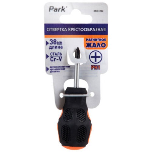 Отвертка Park Strom PH1х3,8см, двухкомпонентная рукоятка OTV012DK, крестовая. 356012-SK