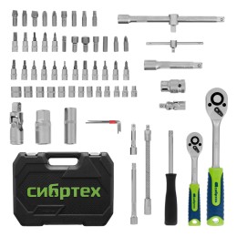 Сибртех Набор инструментов, 1/2, 1/4, пластиковый кейс, 94 предмета 13388