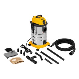 Denzel Пылесос строительный LVC30, 1400 Вт, бак 30 л, шланг 3 м, розетка с автосинхр. 28293