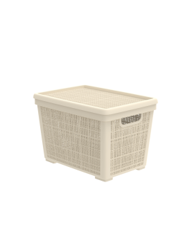 Альт-платс Плетёная корзина для хранения с крышкой Лён 22л (400×284×264мм) (слоновая кость) АП 452