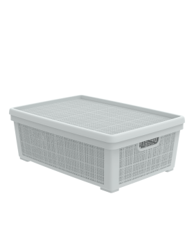 Альт-платс Плетёная корзина для хранения с крышкой Лён 35л (568×400×203мм) (серый) АП 476