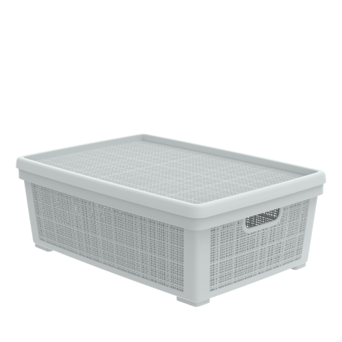 Плетёная корзина для хранения с крышкой Лён 35л (568×400×203мм) (серый) АП 476