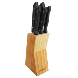 WEBBER Набор ножей на деревянной подставке 6 предметов ВЕ-2267 черная ручка