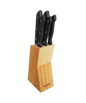 WEBBER Набор ножей на деревянной подставке 6 предметов ВЕ-2267 черная ручка