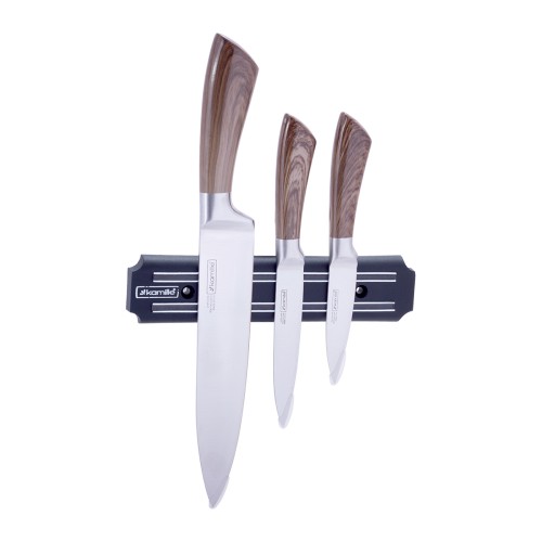 Набор кухонных ножей на магнитной планке Kamille КМ-5042 (3 ножа, магнитный настенный держатель)