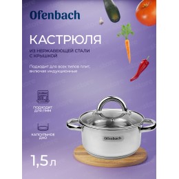 Kamille Кастрюля 1,5 л. из нержавеющей стали Ofenbach NB 100523 с крышкой (d16х8 см)