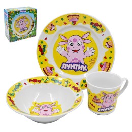DELTA Набор посуды 3 предмета детский КРС-2389 Лунтик желтый (фарфор Дулево)