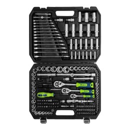 Сибртех Набор инструментов, 1/2, 3/8, 1/4, пластиковый кейс 215 предм. 14170