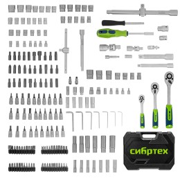 Сибртех Набор инструментов, 1/2, 3/8, 1/4, пластиковый кейс 215 предм. 14170