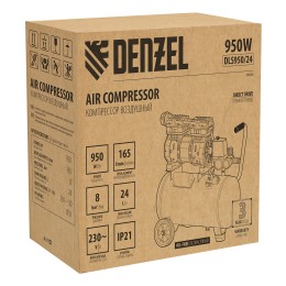 Denzel Компрессор DLS950/24 безмаслянный малошумный 950 Вт, 165 л/мин, ресивер 24 л 58026