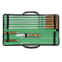 Palisad Шашлычный набор, 9 предметов в сумке (шампуры / шампура, вилка-шампур, нож, кочерга), нержавеющая сталь, деревянная рукоятка 69754