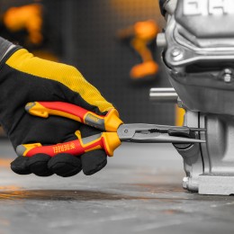 Denzel Длинногубцы прямые, диэлектрические рукоятки до 1000 В, трехкомпонентные рукоятки, 205мм 17305