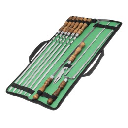 Palisad Шашлычный набор, 9 предметов в сумке (шампуры / шампура, вилка-шампур, нож, кочерга), нержавеющая сталь, деревянная рукоятка 69754