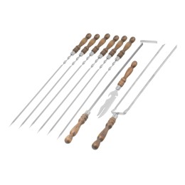 Palisad Шашлычный набор, 9 предметов в сумке (шампуры / шампура, вилка-шампур, нож, кочерга), нержавеющая сталь, деревянная рукоятка 69754