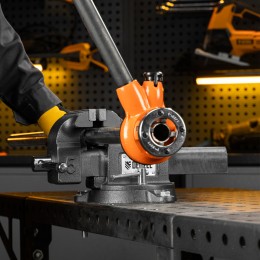 Denzel Тиски слесарные BVH-125, 125 мм, поворотные, стальная направляющая, с наковальней 18684