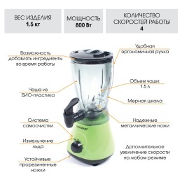 ENDEVER Блендер стационарный Sigma-016 черный/зеленый