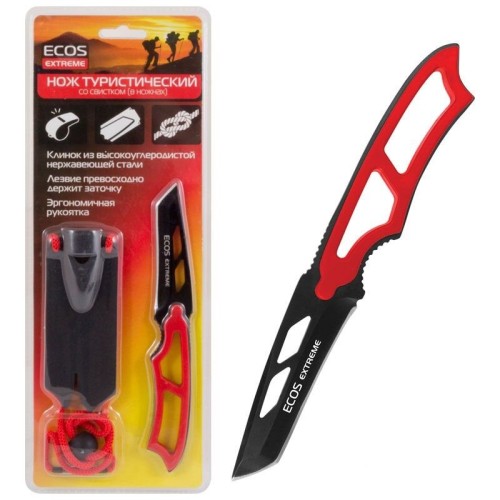 Нож туристический со свистком (в ножнах) EX-SW-B01R ECOS красный. 325124-SK