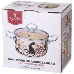 Lefard Кастрюля "парижские Коты" 2.0 Л Эмалированная Agness Со Стеклянной Крышкой 18*11 См. 915-151