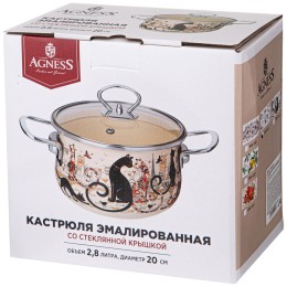 Lefard Кастрюля "парижские Коты" 2.8 Л Эмалированная Agness Со Стеклянной Крышкой  20*12 См. 915-152
