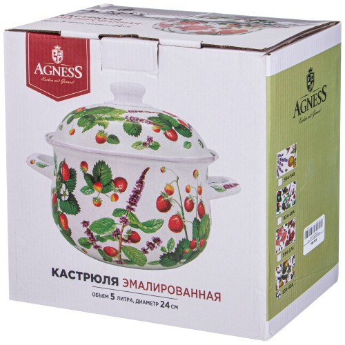 Кастрюля "шиповник" 5.0 Л Agness Эмалированная С Эмал.крышкой 24*14 См. 934-574