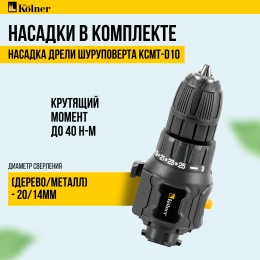KOLNER Аккумуляторная дрель-шуруповерт 6в1Combo 20V PRO KCMT 20-3C