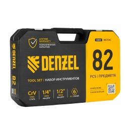 Denzel Набор инструментов, 1/2", 1/4", CrV, S2, пластиковый кейс, 82 предмета 15809