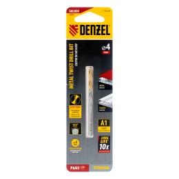 Denzel Сверло спиральное по металлу 4 x 75 мм, Р6М5, Golden Tip 718229