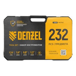 Denzel Набор инструментов, 1/2", 3/8", 1/4", CrV, S2, пластиковый кейс, 232 предмета 15808