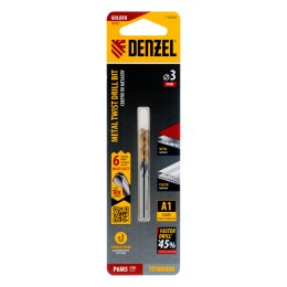Denzel Сверло спиральное по металлу 3 x 61мм, Р6М5, Golden Tip, многогранная заточка, 2шт. 718268