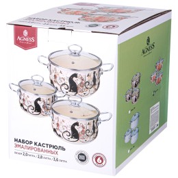Lefard Набор Кастрюль Agness Эмалированных Серия Корейская Роза, 6пр. 2,0/2,8/3,6л,18х11/20х12/22х13см. 934-717