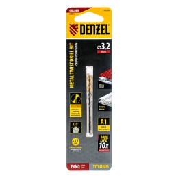 Denzel Сверло спиральное по металлу 3,2 x 65 мм, Р6М5, Golden Tip , 2шт. 718226