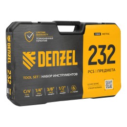 Denzel Набор инструментов, 1/2", 3/8", 1/4", CrV, S2, пластиковый кейс, 232 предмета 15808