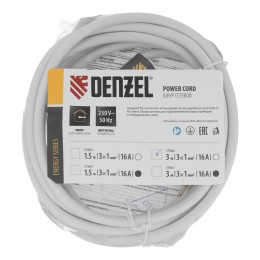 Denzel Шнур сетевой Energy Series, ПВС, 3 м, 3 x 1 мм 37666