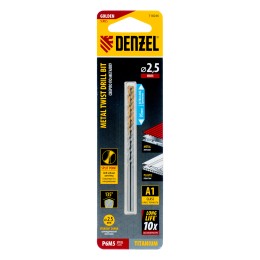 Denzel Сверло спиральное по металлу 2,5 х 95 мм Р6М5, Golden Tip, удлиненное, 2шт.  718246