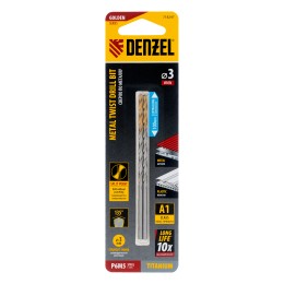 Denzel Сверло спиральное по металлу 3 х 100 мм, Р6М5, Golden Tip, удлиненное, 2шт. 718247