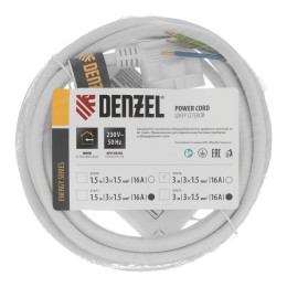 Denzel Шнур сетевой Energy Series, ПВС, 3 м, 3 x 1,5 мм 37674