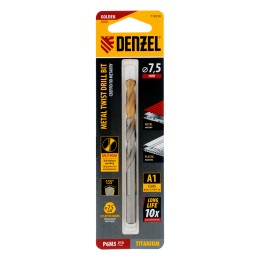 Denzel Сверло спиральное по металлу 7,5 x 109 мм, Р6М5, Golden Tip 718238