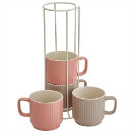 ROSARIO Набор кружек 4 предмета (340 мл) "Modern line" серо-розовый Ф11-018L/4