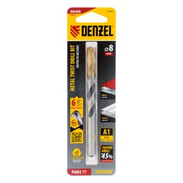 Denzel Сверло спиральное по металлу 8 x 117мм, Р6М5, Golden Tip, многогранная заточка  718282
