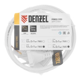 Denzel Шнур сетевой Energy Series, ПВС, 1,5 м, 2 x 1 мм 37660