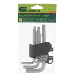 Сибртех Набор ключей имбусовых, HEX, 1,5-10 мм, CrV, 9 шт., с шаром 123627