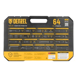 Denzel Набор инструментов, 1/2", 1/4", CrV, S2, пластиковый кейс, 64 предмета 15801