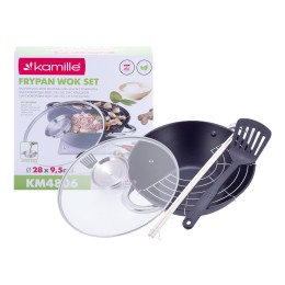 Kamille Казан чугунный "Wok" 3,6 л. с антипригарным мраморным покрытием KM-4806MR